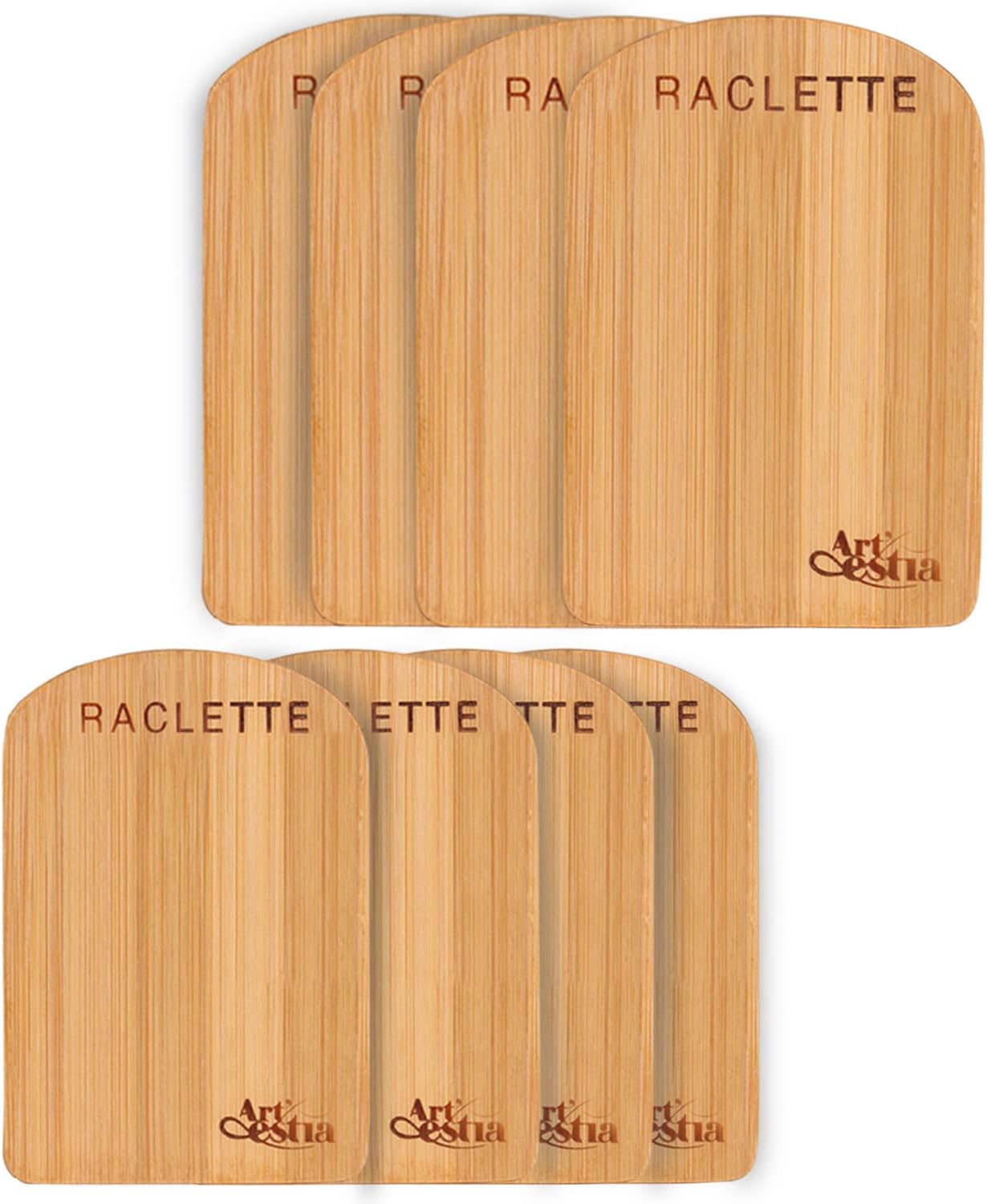 Artestia 8 Pack Raclette Bamboo Trays for Grill Pans Small Handmade Heat-Resistant Bamboo Plates for BBQ Kitchen Dining Family Garthing