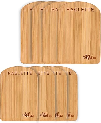 Artestia Paquete de 8 bandejas de bambú Raclette para parrilla, platos de bambú pequeños hechos a mano resistentes al calor para barbacoa, cocina,
