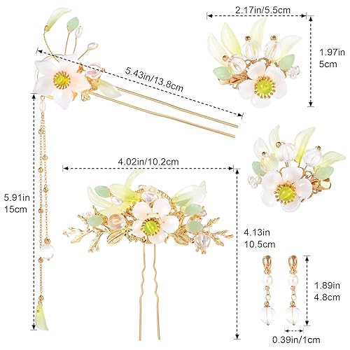 Miniatura 2 de HINZIC 6 horquillas con borlas de flores de lirio, perlas de cristal con diamantes de imitación para el cabello, tocado retro chino Hanfu para