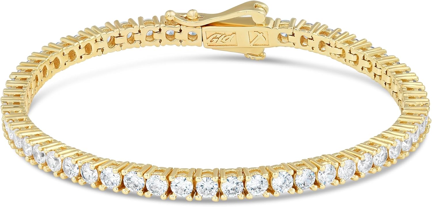 GLD Round Cut Tennis Bracelet - Iced Out Chain for Men and Women in Yellow, White and Rose Gold from 2MM-5MM, 6”-9” - Available in Diamond, Canary and Pink Diamond Micro