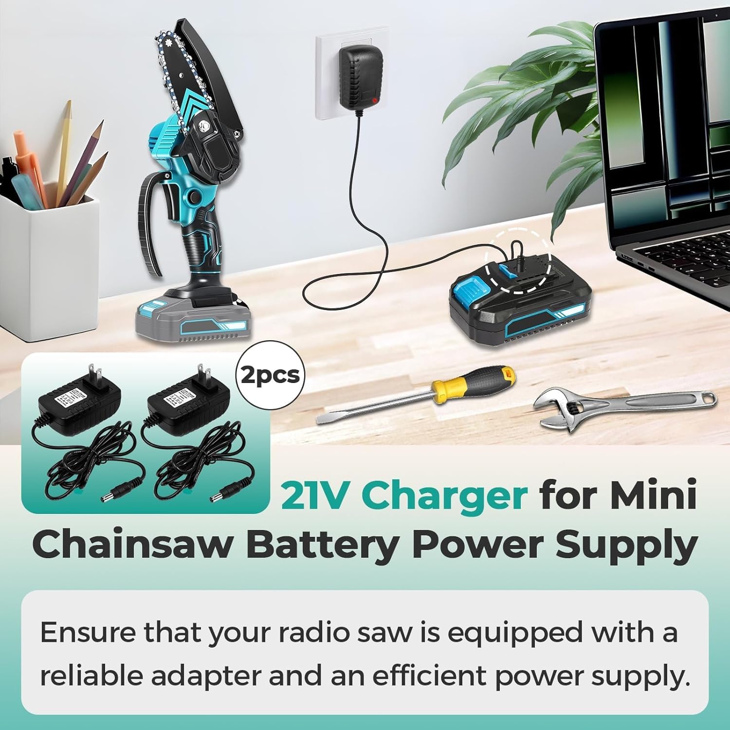 2Pcs 21V Charger Compatible with Saker Mini Chainsaw Battery SK1804D, Power Supply for 20V Lithium Battery AC/DC Adapter, Universal Wireless Small Electric Portable Handheld Chainsaw Accessory Charger - Image 2