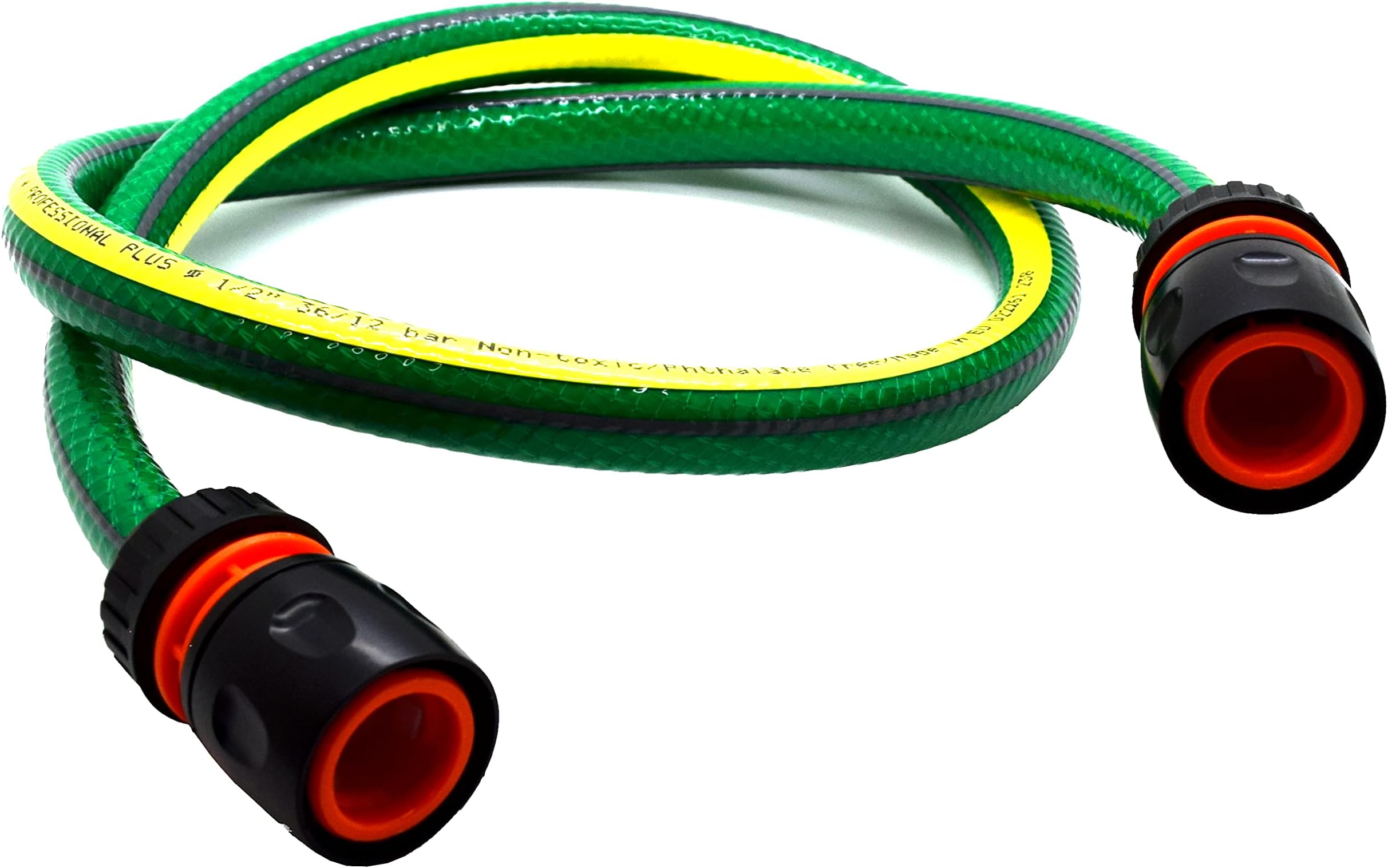 Garden Hose Pipe, Outdoor Tap to Reel Connection Set, Anti-Kink Reinforced 6 Layer Non-Toxic 1/2" Hose (Green, 1 m / 3.28 ft + 2 Quick Connectors)