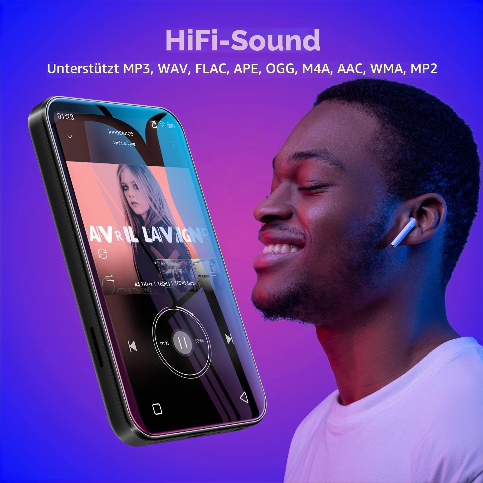 WiFi-MP3-Player mit Bluetooth, TIMMKOO 4,0-Zoll-Voll-Touchscreen-MP3-MP4-Player, tragbarer HiFi-Sound, digitaler Walkman-Musikplayer mit UKW-Radio, Rekorder, E-Book, Uhr, Browser (Schwarz)