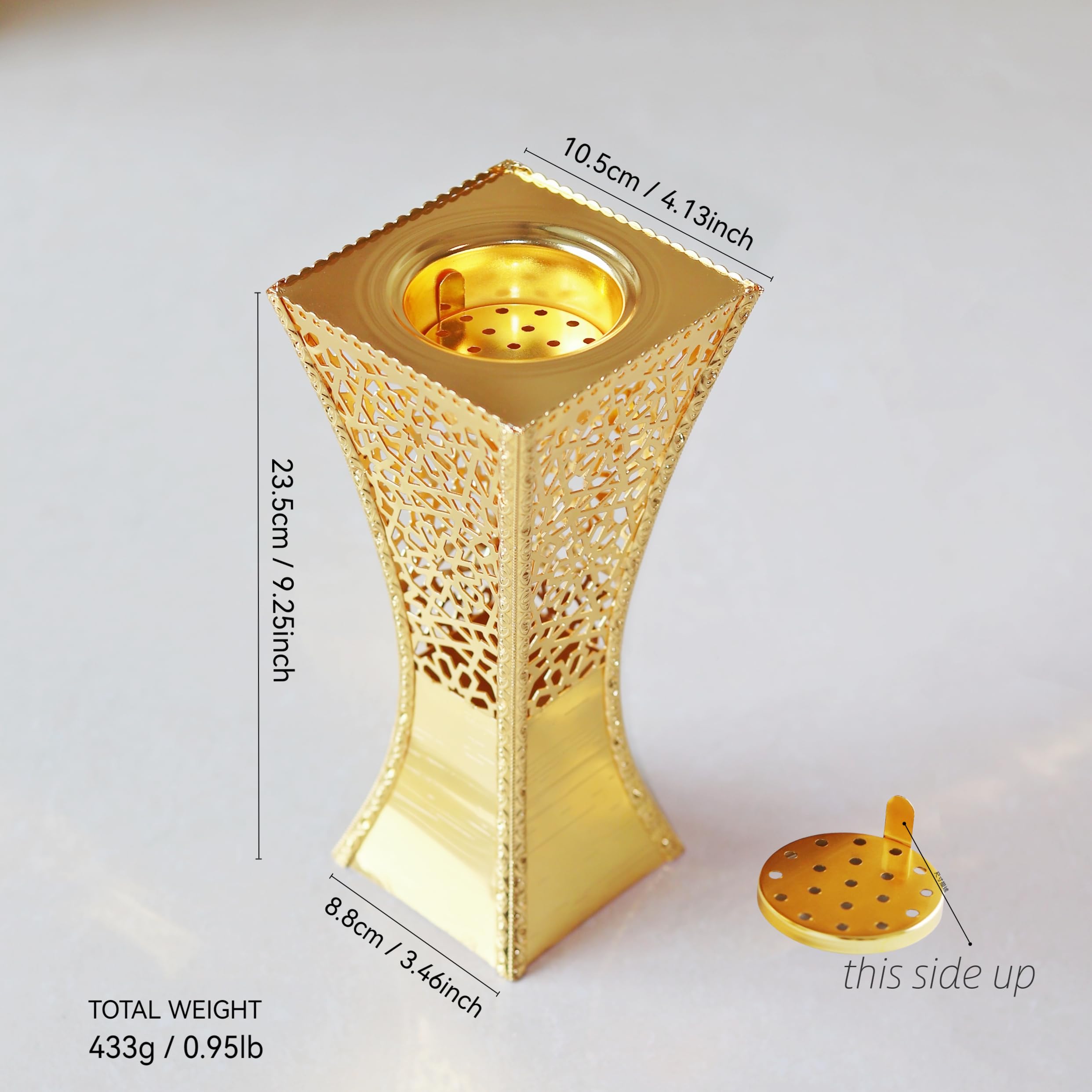 YTTDAY Hand-Carved Charcoal Incense Burner - Bakhoor Burner Magnificent Oud Frankincense Metal Burner for Office & Home Decor - Rust Proof Incense Holders for Yoga Spa Meditation(Gold)