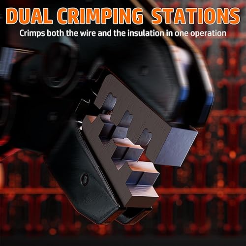 Miniatura 8 de PEBA Kit de herramientas de prensado de barril abierto, 14 tamaños de empalme rápido macho y hembra de conectores de pala de alambre y parte trasera
