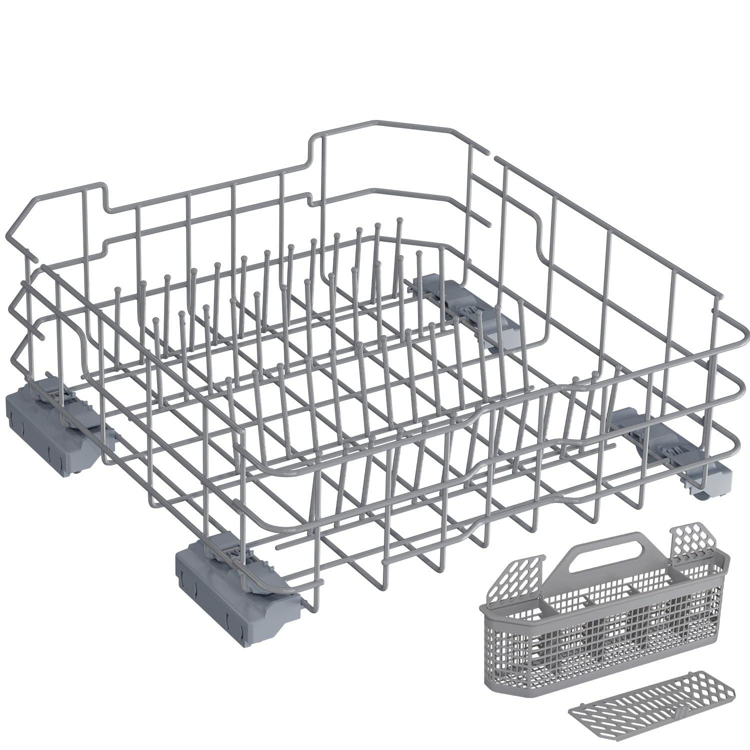 upgraded wd28x26099 dishwasher lower rack,compatible with general electric ge dishwasher racks part gdf510psm0ss gdt535psm0ss with wd28x10128 dishwasher silverware basket & dishwasher roller wheels