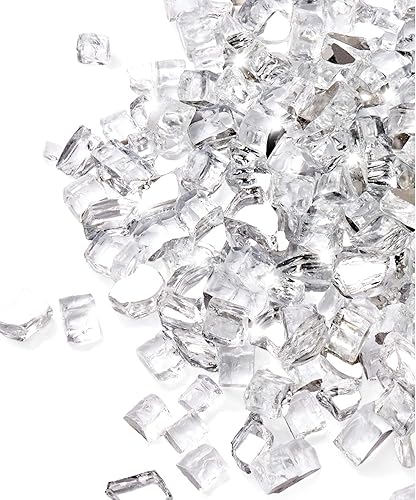 GASPRO Vidrio transparente de 15 libras para mesa de hoguera, rocas de vidrio reflectante para chimenea de gas, precioso, 12 pulgada