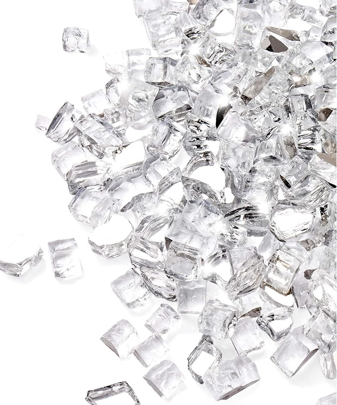 GASPRO 10 lbs Clear Fire Glass for Fire Pit Table, Reflective Gas Fireplace Glass