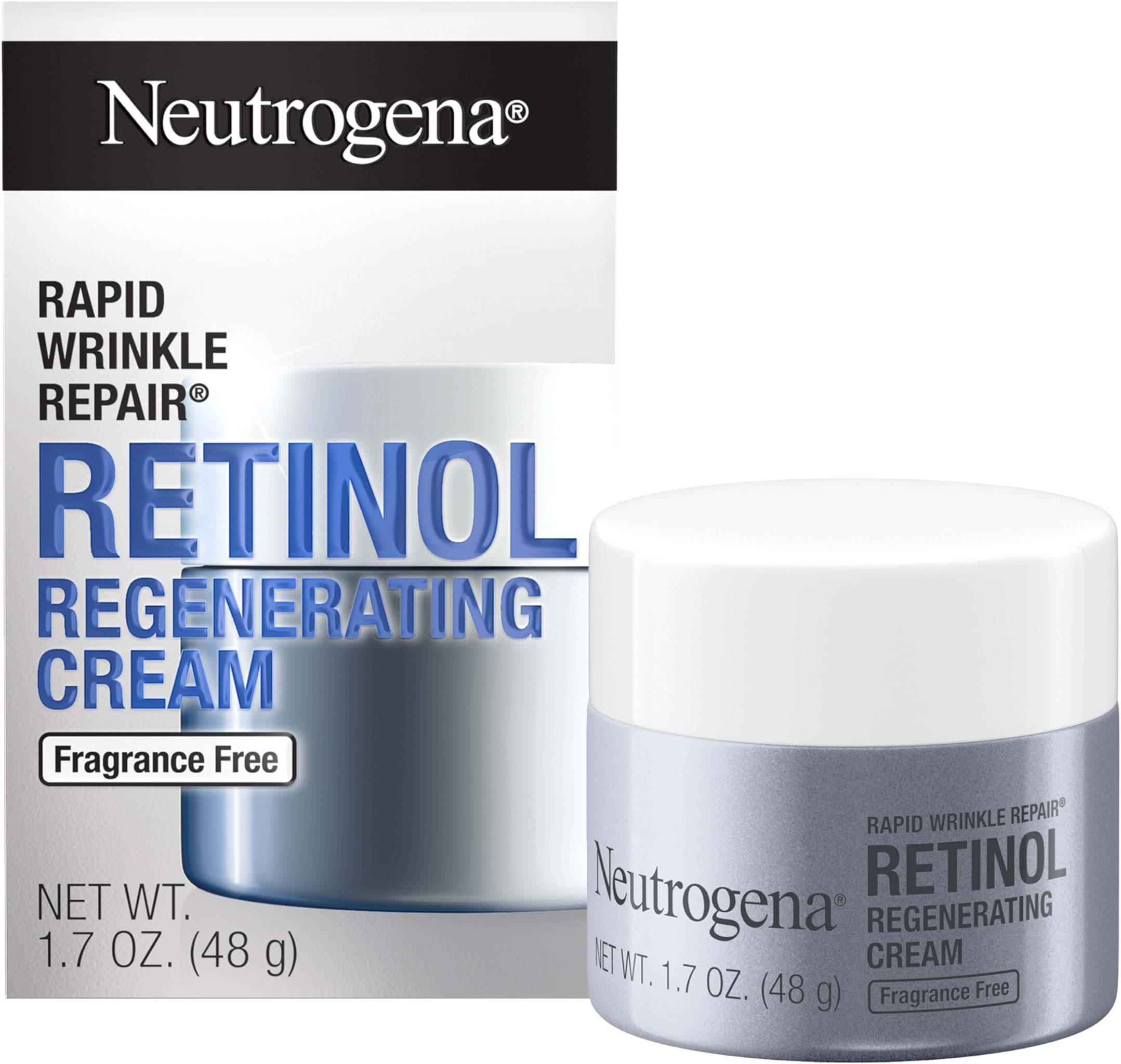 Neutrogena Rapid Wrinkle Repair, Retinol Face Moisturizer, Daily Anti-Aging Neck & Face Cream with Hyaluronic Acid, Retinol Cream, Fragrance-Free, Fades Fine Lines, Wrinkles and Dark Spots, 1.7 oz