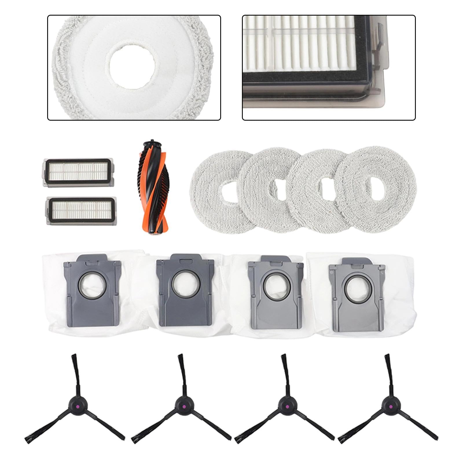 Kit de Accesorios de Repuesto para Cecotec para Robot Aspirador Conga X70, Cepillo Principal, Cepillos Laterales, Filtros, Paños de Mopa y Bolsas de Polvo Sellables de Gran Capacidad (A)