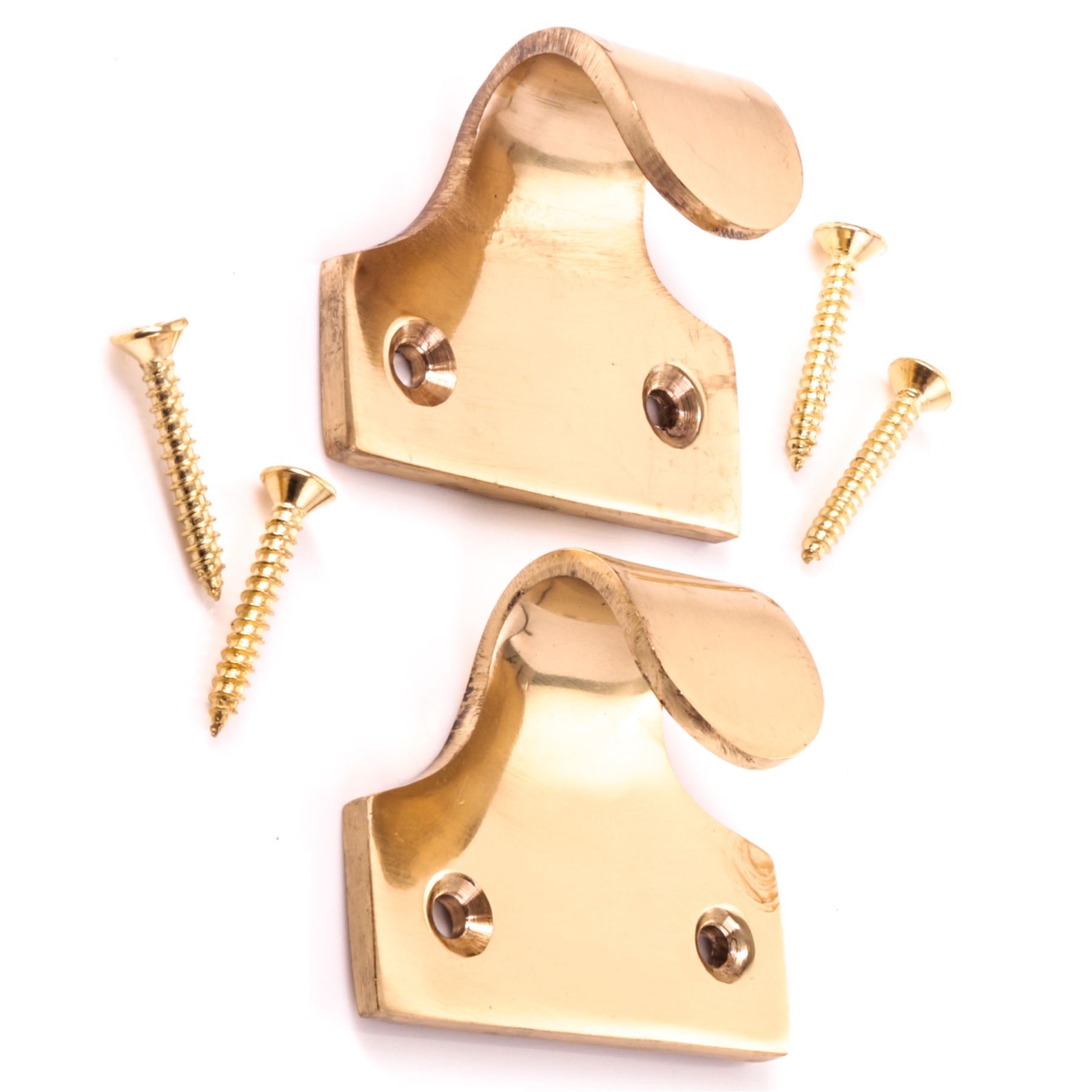 2X Solid Brass Sash Window Lifts + Screws - Finger Push/Pull Slide Handles