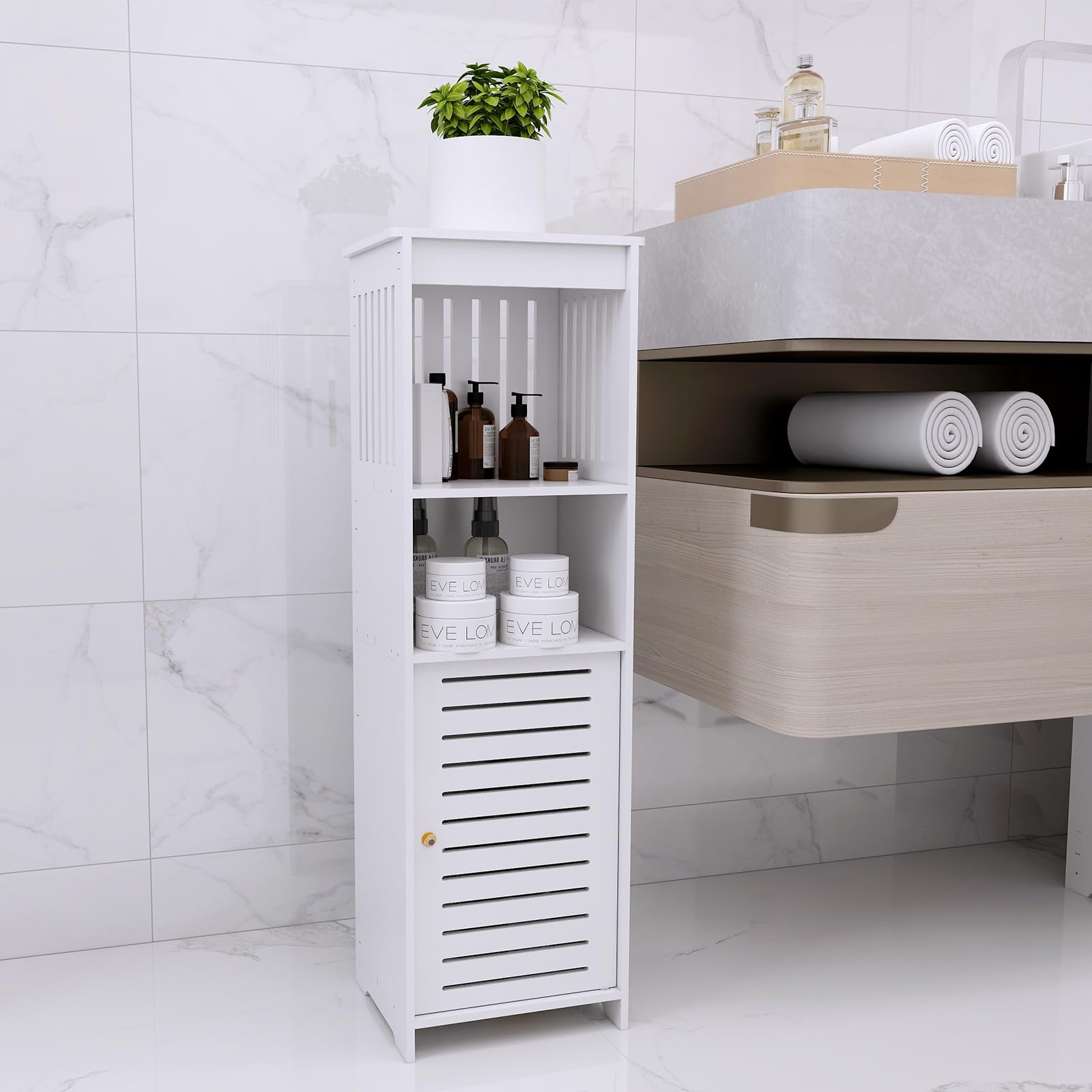 LANTUS Kleiner Badezimmerschrank, schmaler, seitlicher Badezimmerschrank, 25 * 20 * 80 cm - Weiß
