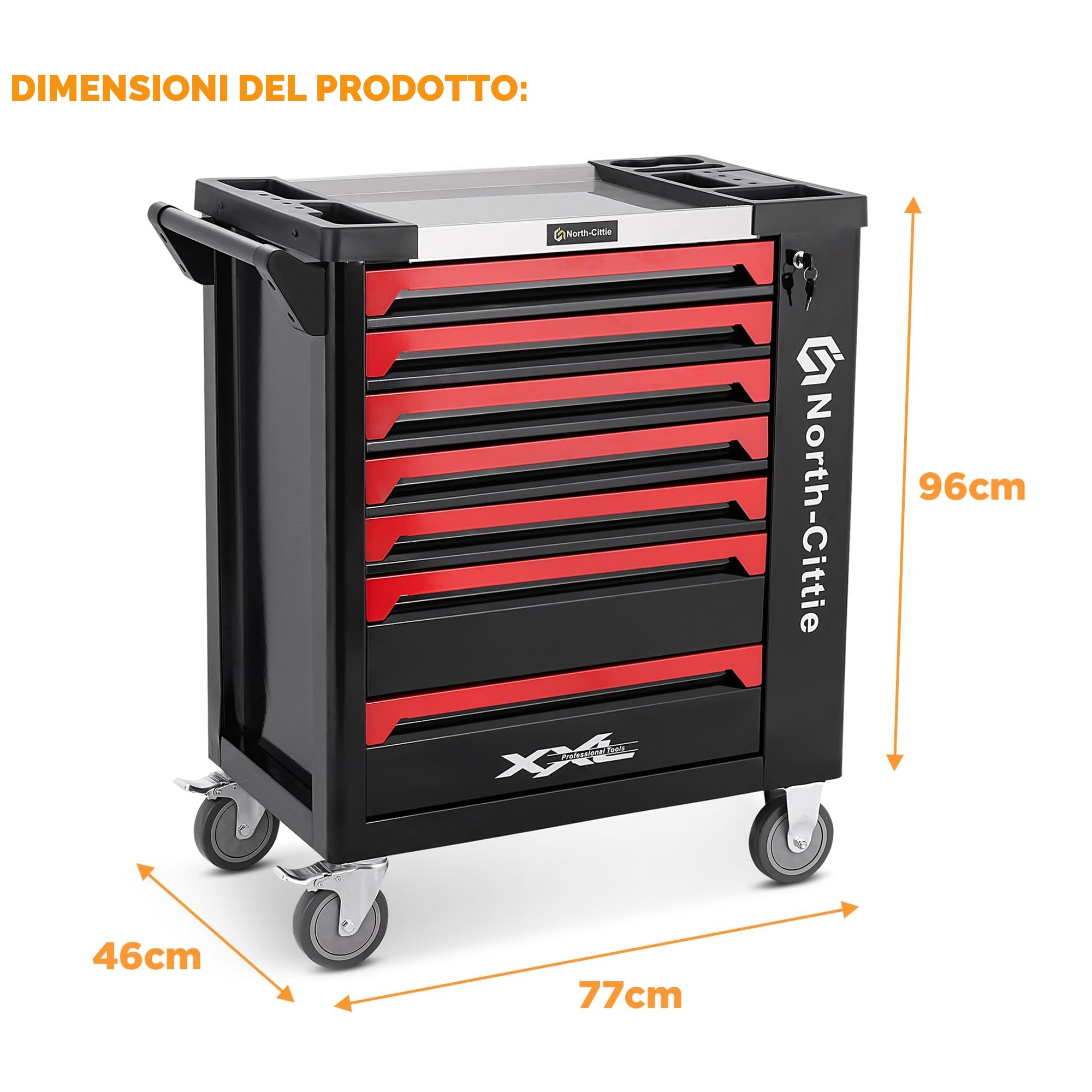 Carrello Portautensili XXL 7 Casetti 256 Pezzi Attrezzi Professionali Officina Casa
