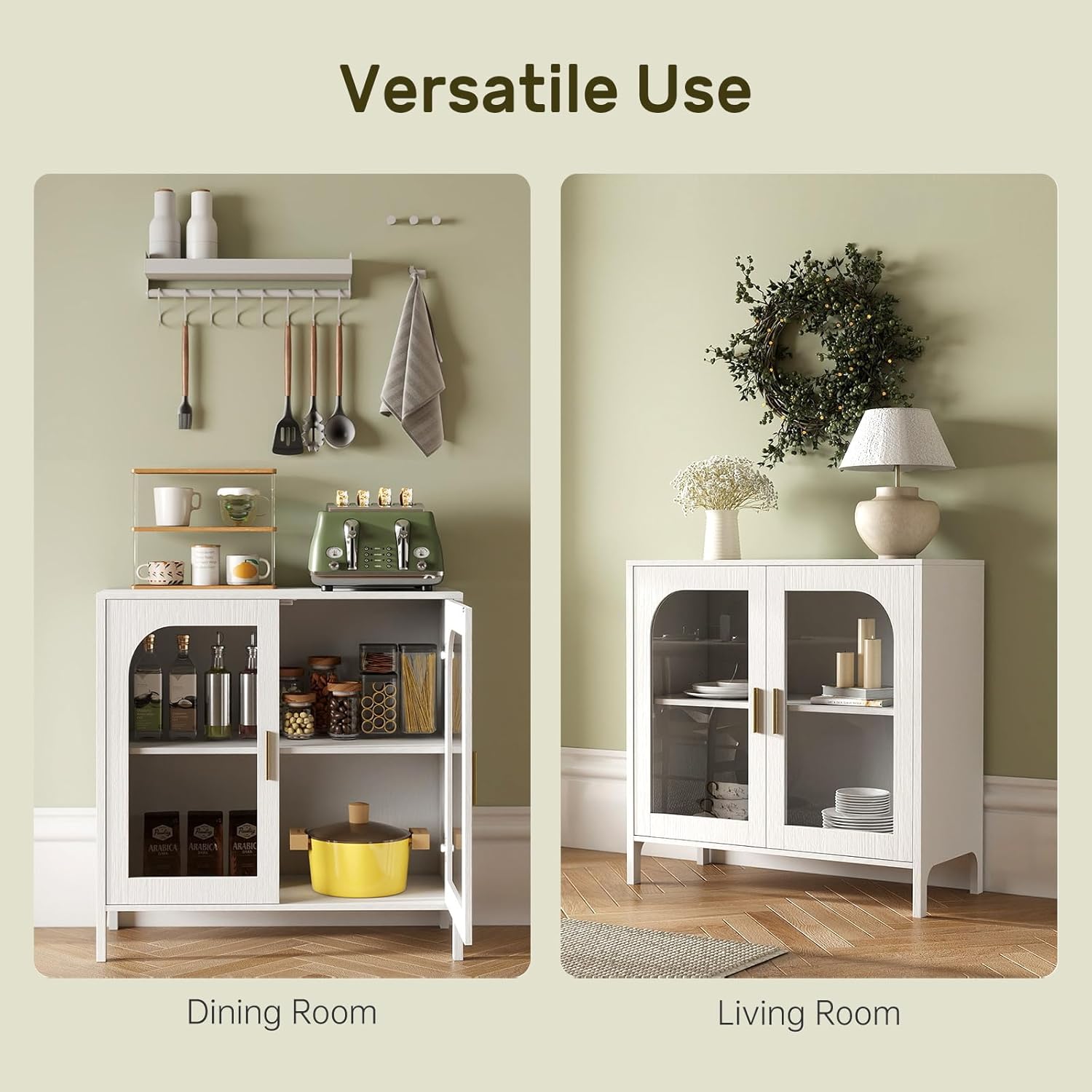 Sideboard Storage Cabinet with Adjustable Shelves, 39.4" Wide Wood Buffet Cabinet with Double Doors, Freestanding Console Cabinet for Dining Room, Entryway, White - Image 6