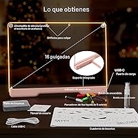 Vista 7 de Tablero de Notas LED Doodle Glow Recargable de 16 Pulgadas, 7 Modos de Luz de Color, Almohadilla de Dibujo de Arte Neón de Borrado en Seco Iluminada