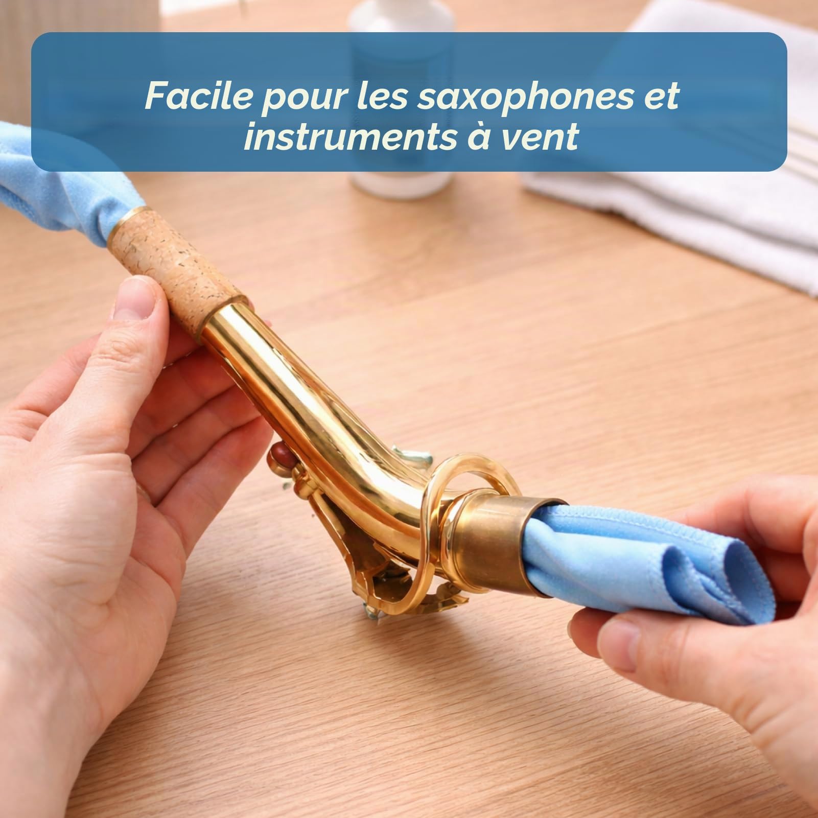 2 pièces kit d'entretien pour saxophone, chiffons de nettoyage avec corde de tirage, pour retirer facilement l'humidité et la saleté du tube intérieur, doux, absorbant et délicat