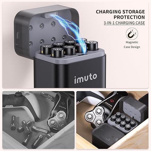 Miniatura 6 de imuto Cargador de batería AA recargable, cargador inteligente AA compatible con batería recargable de litio y NiMH, carga independiente de 8