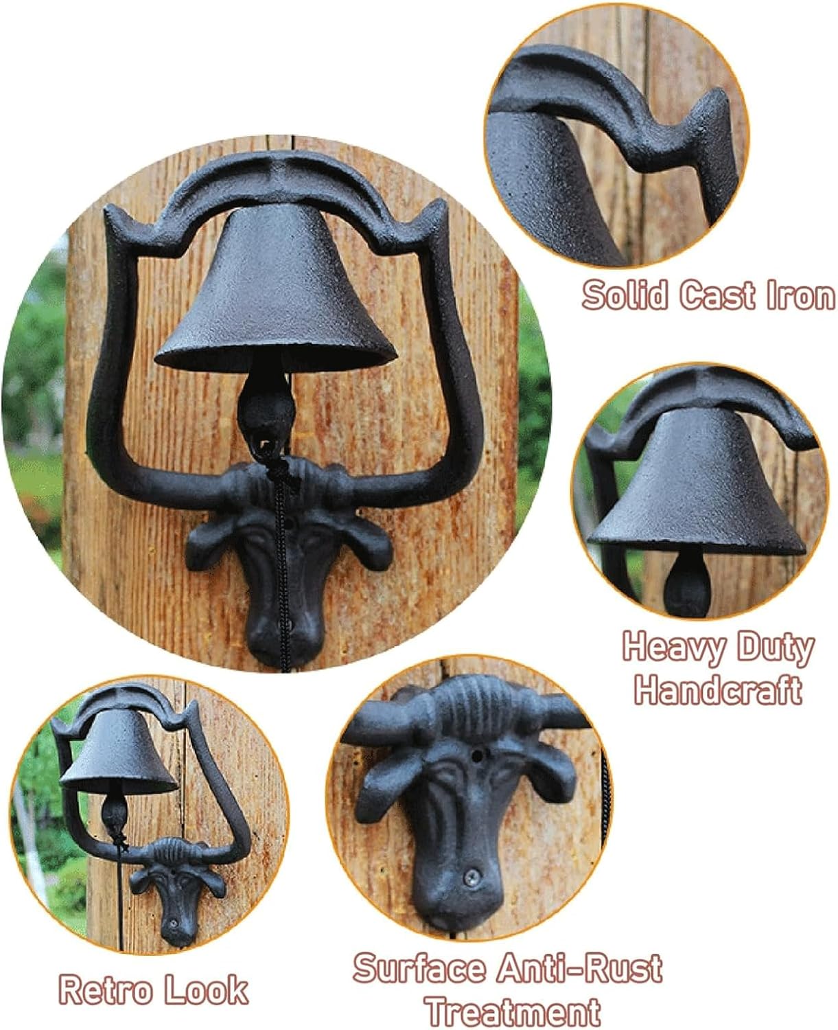Door Knocker Door Knocker with Bull Head Creativity Door Handle Wrought Iron Handcrafted Wall Hanging Doorbell Vintage Door Ring Knocker Unique