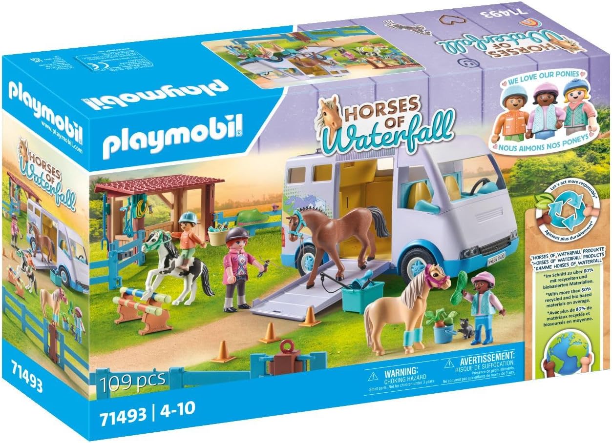 Playmobil 71493 Horse Van with Enclosure - Waterfall Range - Over 80% Recycled Materials - Ages 4+