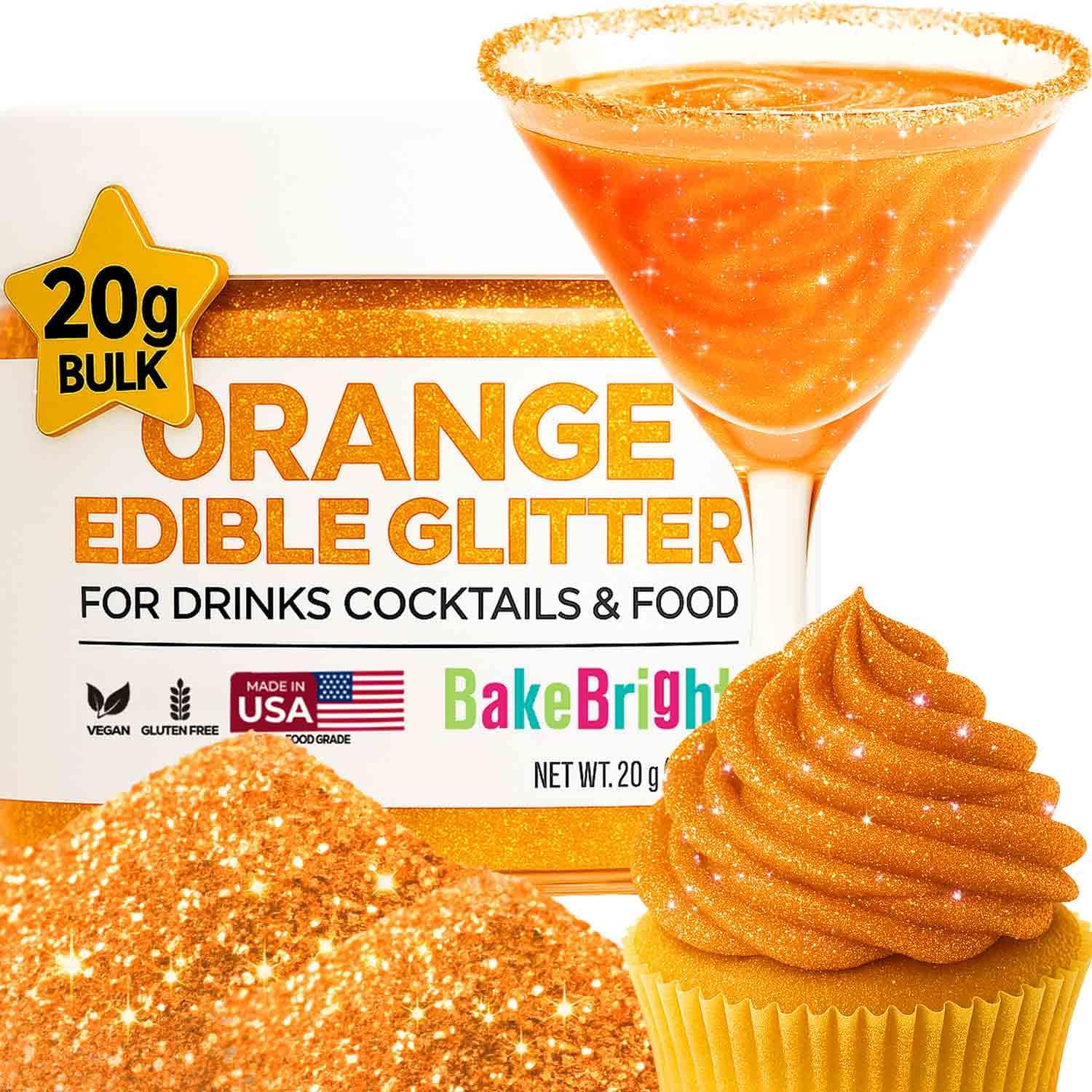 Bulk 20g Orange Edible Glitter for Drinks | Premium Orange Tangerine Edible Glitter for Cakes Drink - Shimmer Glitters Cake Decorations for Strawberries Cocktail Shimmering