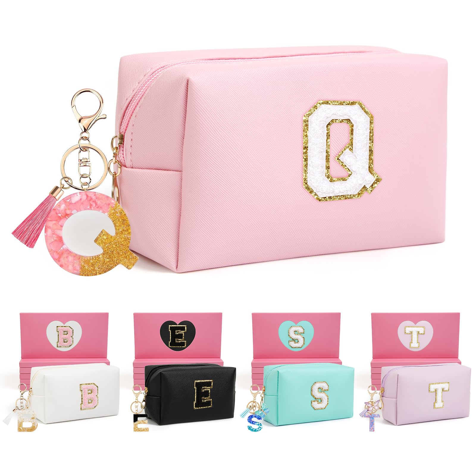 AIBFRID Birthday Gifts for Women Her,Travel Cute Makeup Bag,Large Capacity Cosmetic Bags for Women Makeup Pouch PU Leather Waterproof Cosmetic Bag (Q,