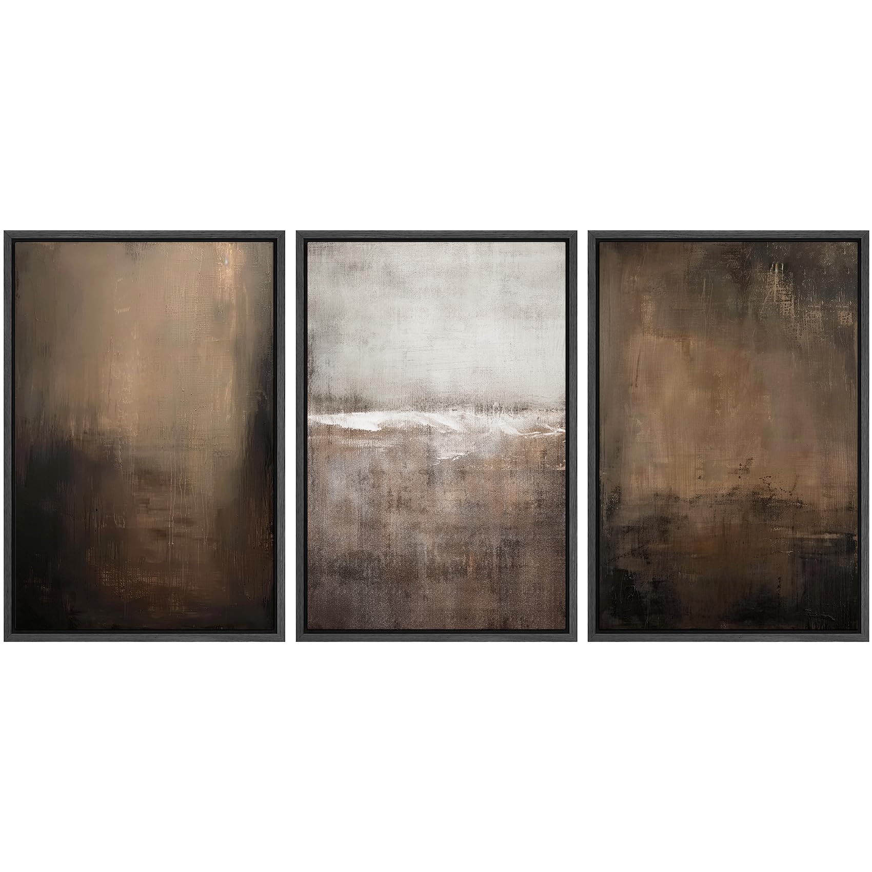 signleader framed canvas print wall art set moody abstract brown dark earth tone textured illustrations boho decorative for living room, bedroom, office - 24"x36"x3 black