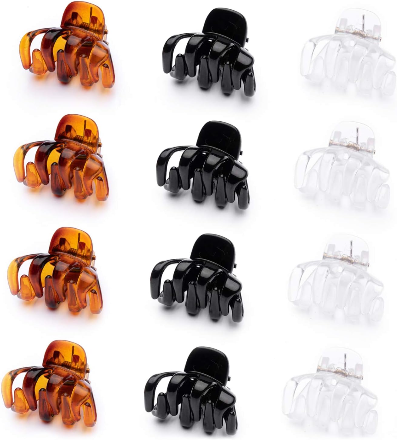 Cobahom 12 Pack Small Hair Claw Clips 1.2 Inch Plastic Hair Clips for Thin Hair No-Slip Mini Hair Clip Hair Styling Accessories for Women and Girl, Black, Brown and White