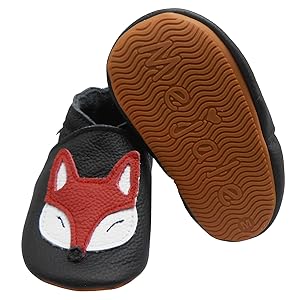 Mejale Weicher Leder Lauflernschuhe Jungen Mädchen Krabbelschuhe Baby-Kleinkind-Hausschuhe Rutschfesten Gummisohlen Säugling Babyschuhe (Schwarzer Pirat, 12-18 Monate, L)