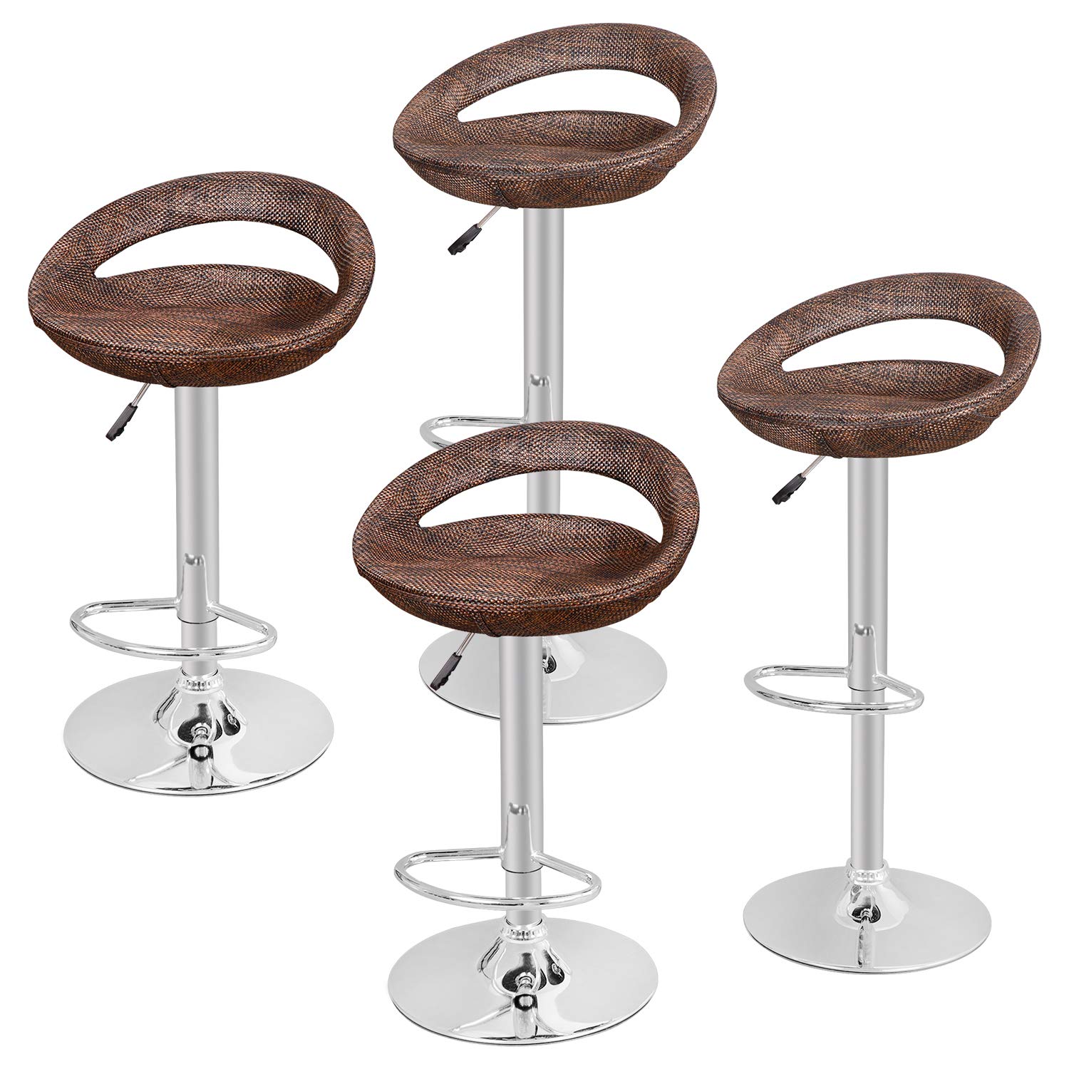 ZENYSet of 4 Adjustable Bar Stools, Pub Swivel Bar Chairs with Back, Pub Kitchen Counter Height Modern Patio Stool