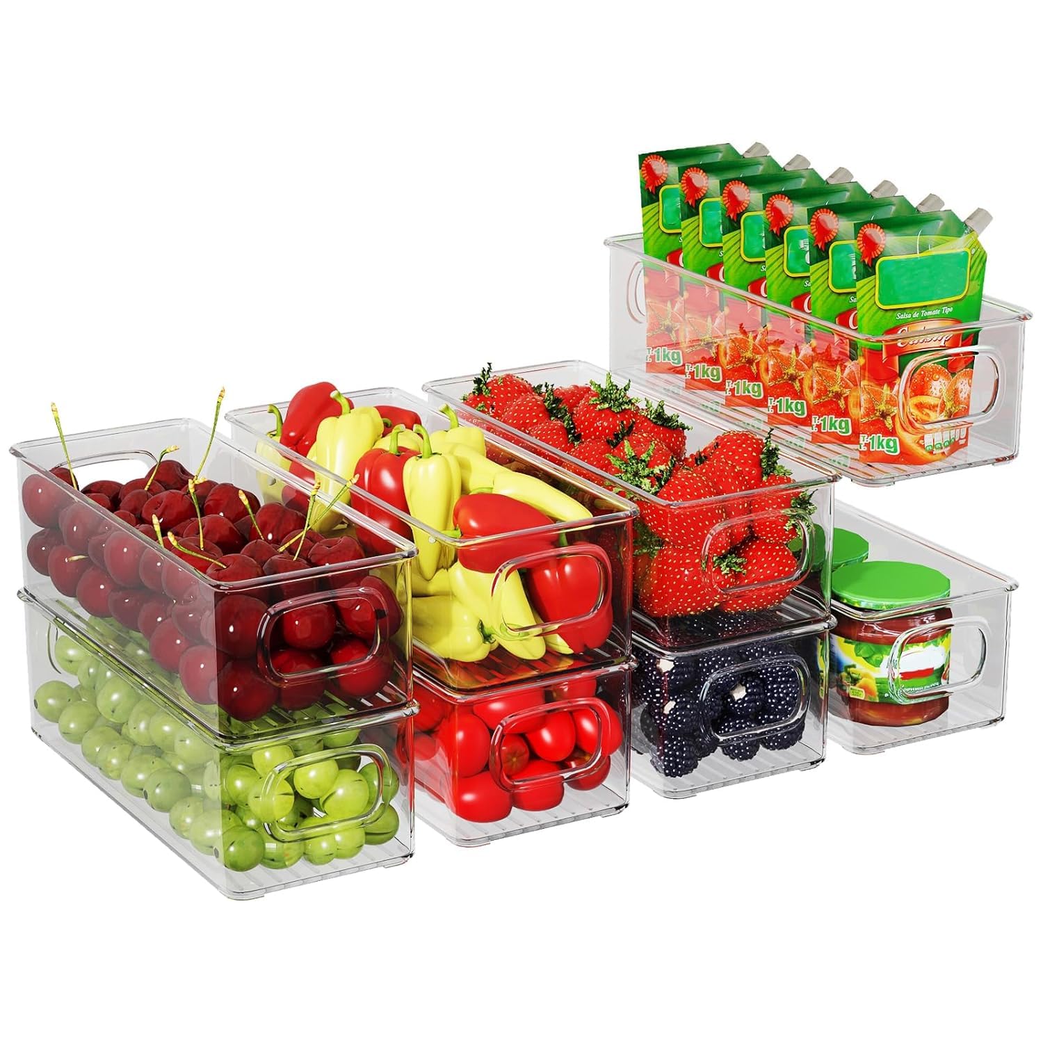 KG ESSENTIALS Fridge Organiser Stackable Food Storage Organizer Bins, Organizing Bins with Handles for Kitchen Pantry Cabinet, Refrigerator and Freezer,Drawer Container Organizer