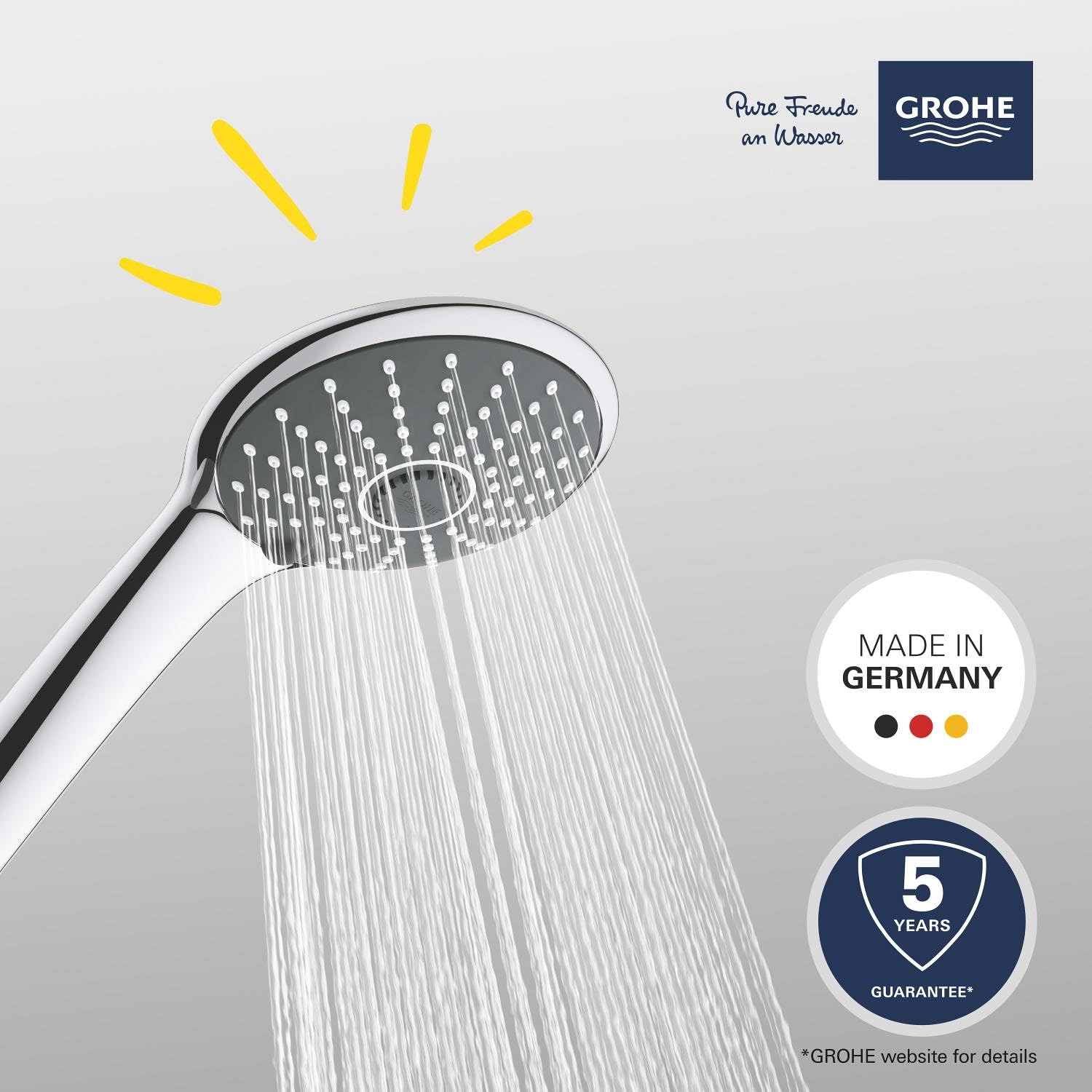 GROHE Vitalio Joy 110 - Alcachofa/Teleducha 11 cm (3 chorros, sistema antical, montaje universal, limitador caudal 9,5 l/min), Cromo, 27319000"