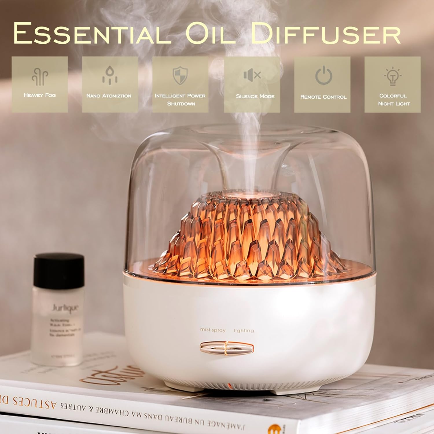 Essential Oil Diffuser,Portable Humidifier with Cool Mist, 7 Colors Night Light, and Auto Shut-Off,Perfect for Home, Office, and Yoga (White) - Image 2