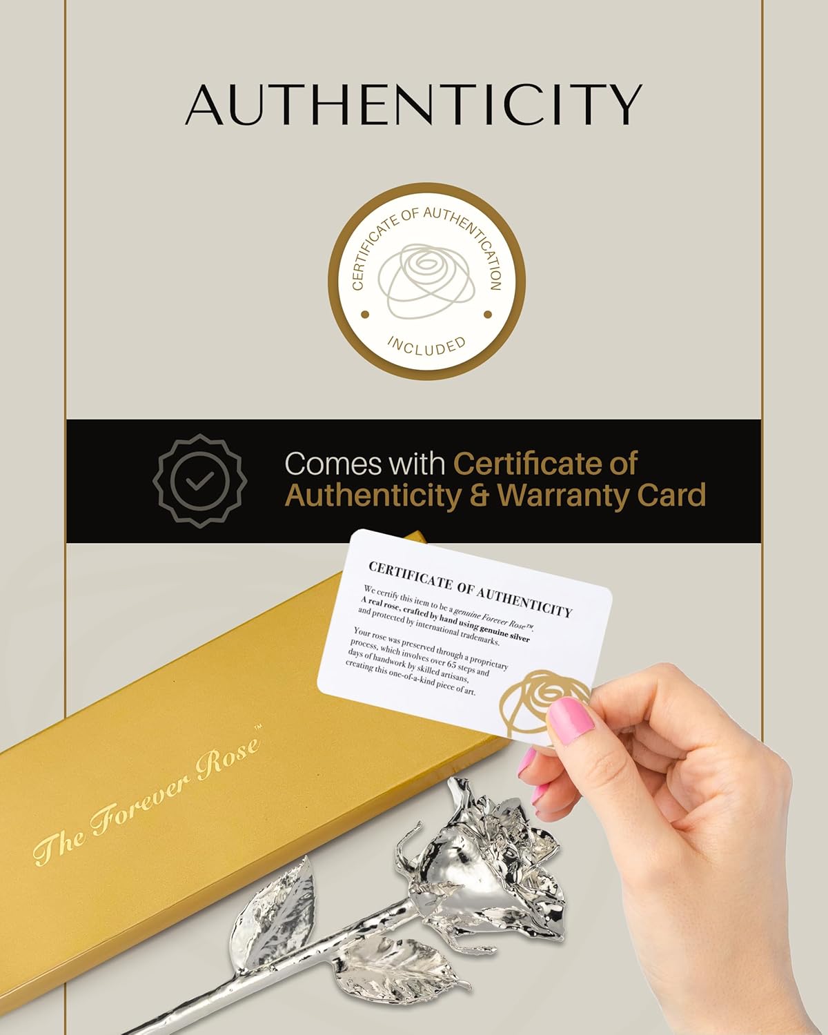 Forever Rose Real Rose Dipped in Silver, Handcrafted Preserved Rose in Luxury Gold Gift Box, Romantic Gift for Her, Elegant Keepsake for Anniversary, Valentine's Days or Birthday. - Image 7