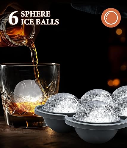 Miniatura 4 de Moldes de silicona grandes para cubitos de hielo (juego de 3), 6 moldes para hacer bolas de hielo, 6 moldes cuadrados para cubitos de hielo, 4