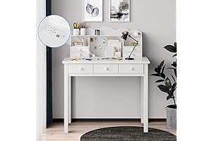 ADORNEVE White Desk with Hutch: Ample Storage, Style, and Functionality