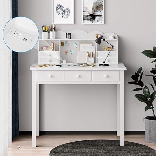 white study desk with hutch