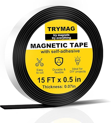 TRYMAG Cinta magnética flexible, tiras de cinta magnética flexible con fuerte respaldo autoadhesivo perfecto para refrigerador, oficina, pizarra de