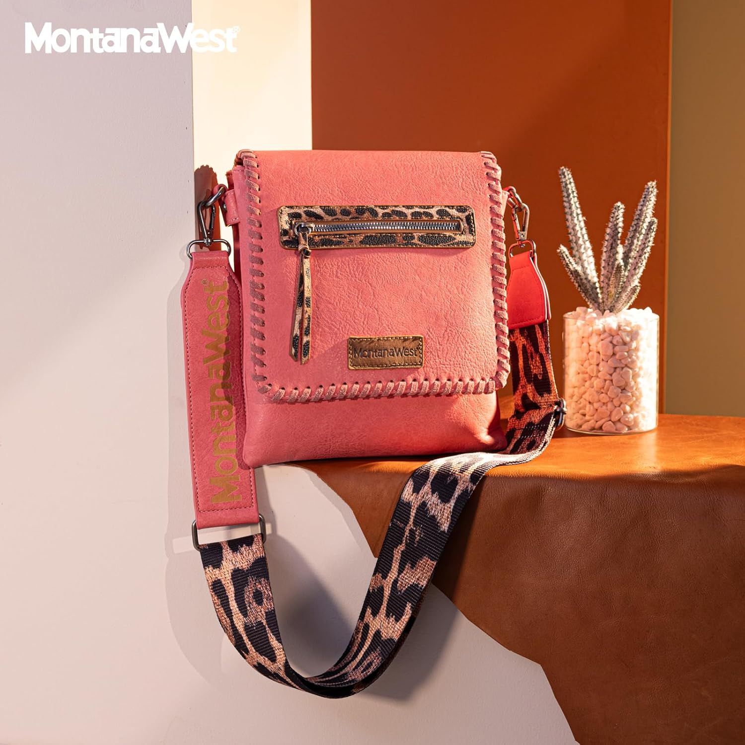 Montana West Crossbody Bags for Women with Dual Compartments Western Cross Body Purse with Leopard Print Guitar Strap - Image 2