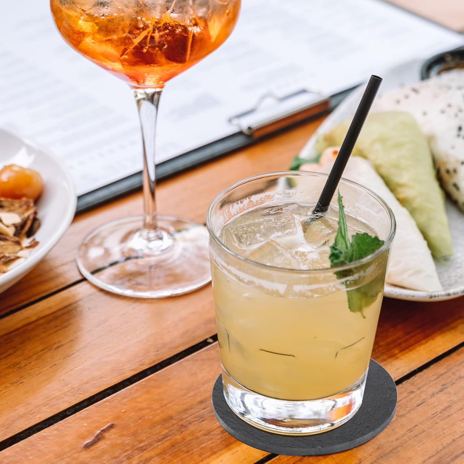 Dicunoy 24 PCS Slate Coasters, 4 Inch Round Drink Coasters with Holders, Rustic Farmhouse Style Black Marble Coasters for Bar, Kitchen, Coffee Table Decor, Housewarming, Birthday - Image 7