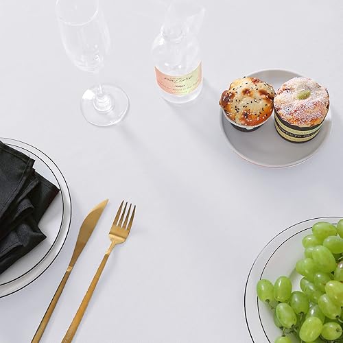 Miniatura 2 de luccido Paquete de 6 manteles redondos de 120 pulgadas, color blanco, resistentes a las manchas y a las arrugas, lavables, de tela de poliéster para