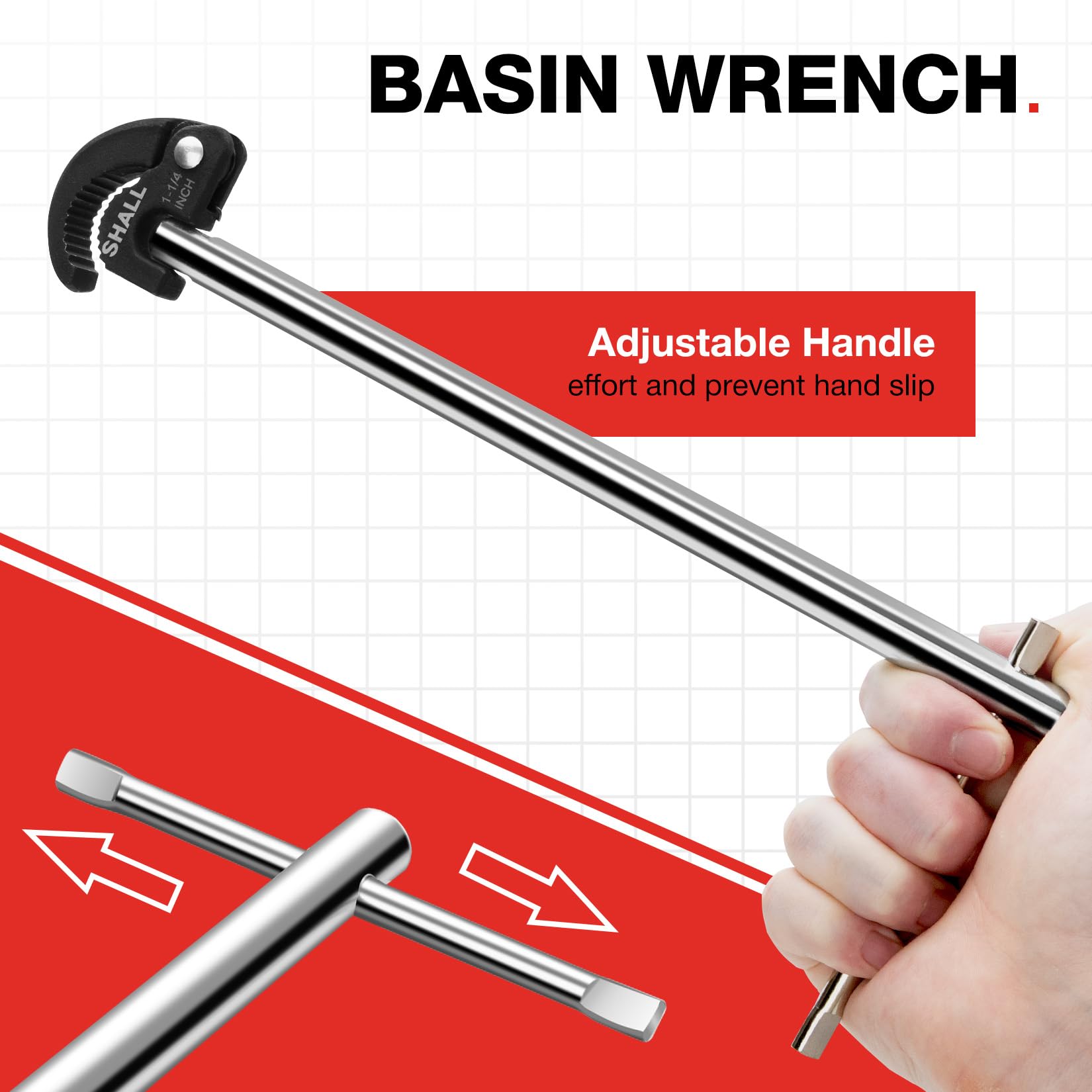 Shall 11'' Basin Wrench, Adjustable Sink Wrench - Image 4