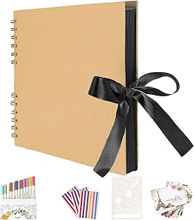 AIOR Album Fotografico Pagine Nere Album Portafoto Spirale Scrapbooking Album Foto Ricordi Fai da Te Fotografie, Regali Natale San Valentino Idee Regalo di Anniversario Compleanno (Giallo)