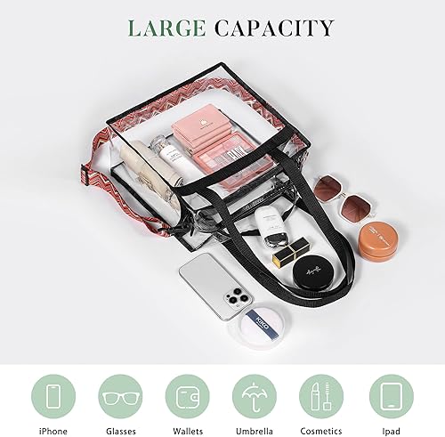 Vista 65 de BAGAIL Bolsas transparentes aprobadas para estadios con cierre de cremallera, bandolera bandolera con correa ajustable Negro