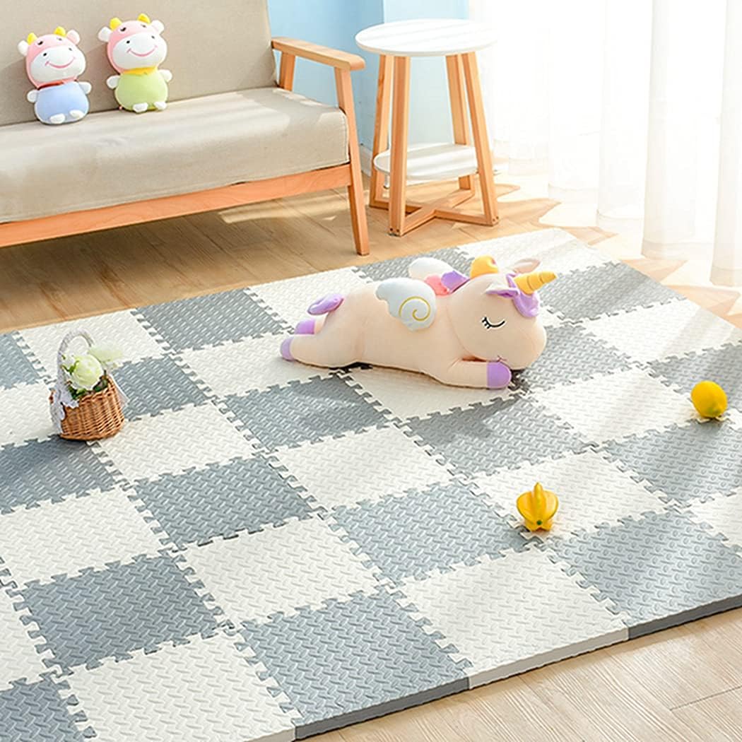 ジョイントマット 厚み1 2cm 子供 パズルマット 30cm 赤ちゃん おしゃれ サイドパーツ付 厚手 汚れ防止 人気 衝撃吸収 洗える プレイマット 滑り止め 子供部屋 32枚 ベージュ グレー