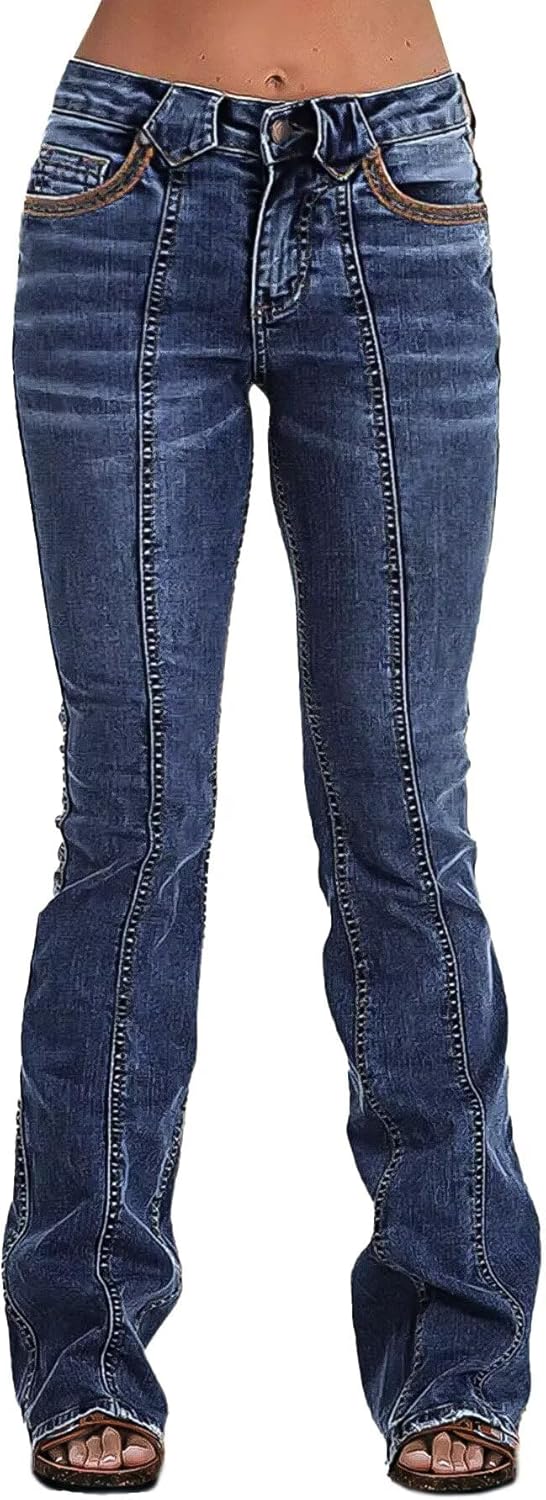 Flamingals Boot Cut Jeans for Women Mid Rise Butt Lifting Stretchy Trendy Bell Bottom Flare Denim Jeans - Image 2