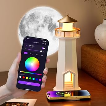 Bluetooth Speaker, Speakers Wireless Bluetooth, Lighthouse Lamp,Lighthouse Decoration, Moon Projection Lighthouses Lamp, Supports Wireless Charging For Mobile Phones Mobile App Control Edition [Energy Class A]