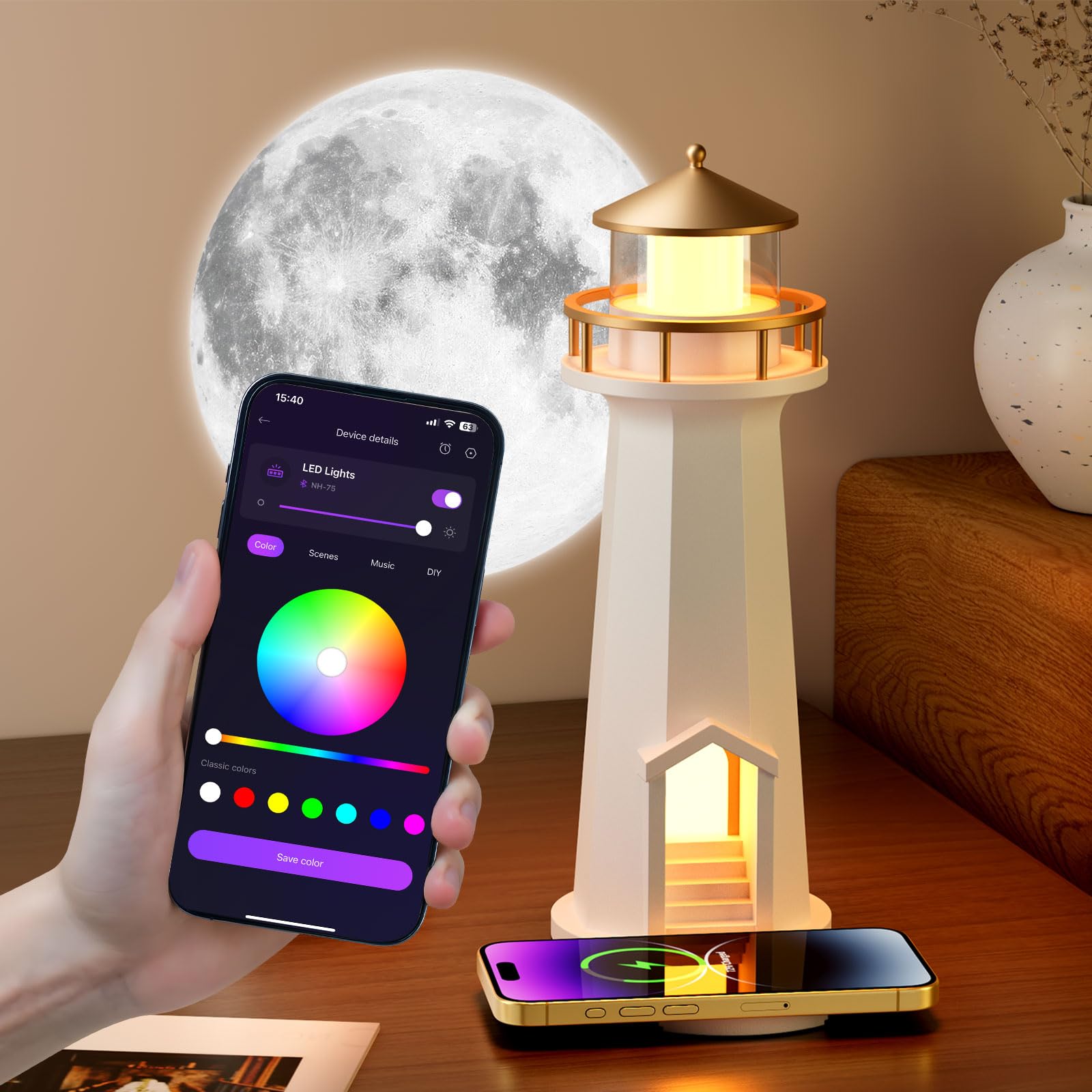 Bluetooth Speaker, Speakers Wireless Bluetooth, Lighthouse Lamp,Lighthouse Decoration, Moon Projection Lighthouses Lamp, Supports Wireless Charging For Mobile Phones (Mobile App Control Edition)