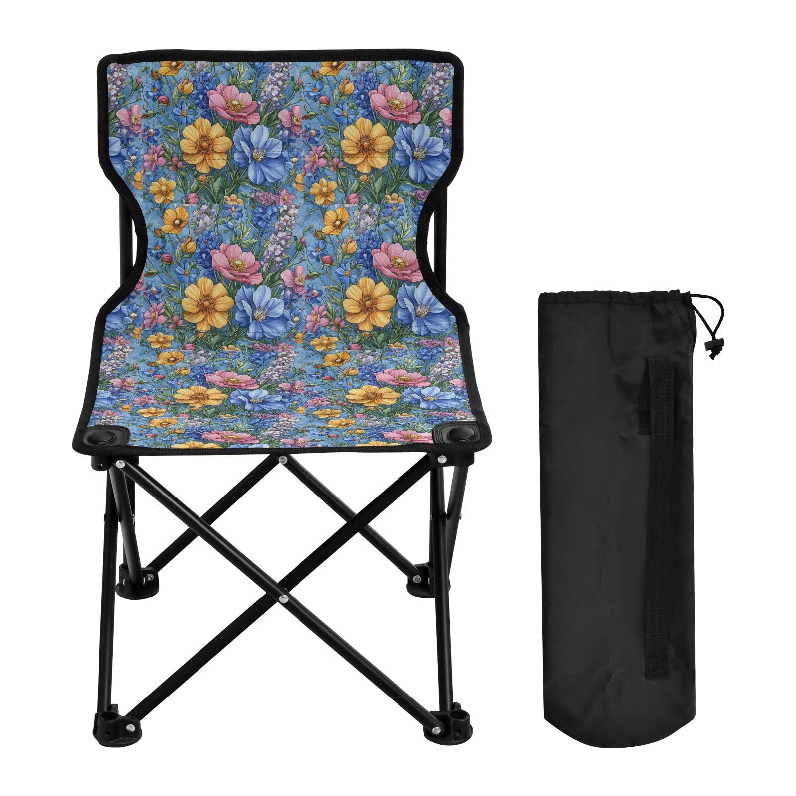 FRODOTGV Florals Rose Delphinium różowe niebieskie kompaktowe krzesło kempingowe ultralekki plecak krzesło zawiera torbę do przenoszenia krzesło outdoorowe do łowienia pod lodem wędkarstwo podlodowe