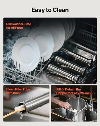 Miniatura 59 de VEVOR Relleno de salchichas, capacidad de 22 libras/10 L, relleno eléctrico de salchichas de acero inoxidable 304, relleno eléctrico vertical