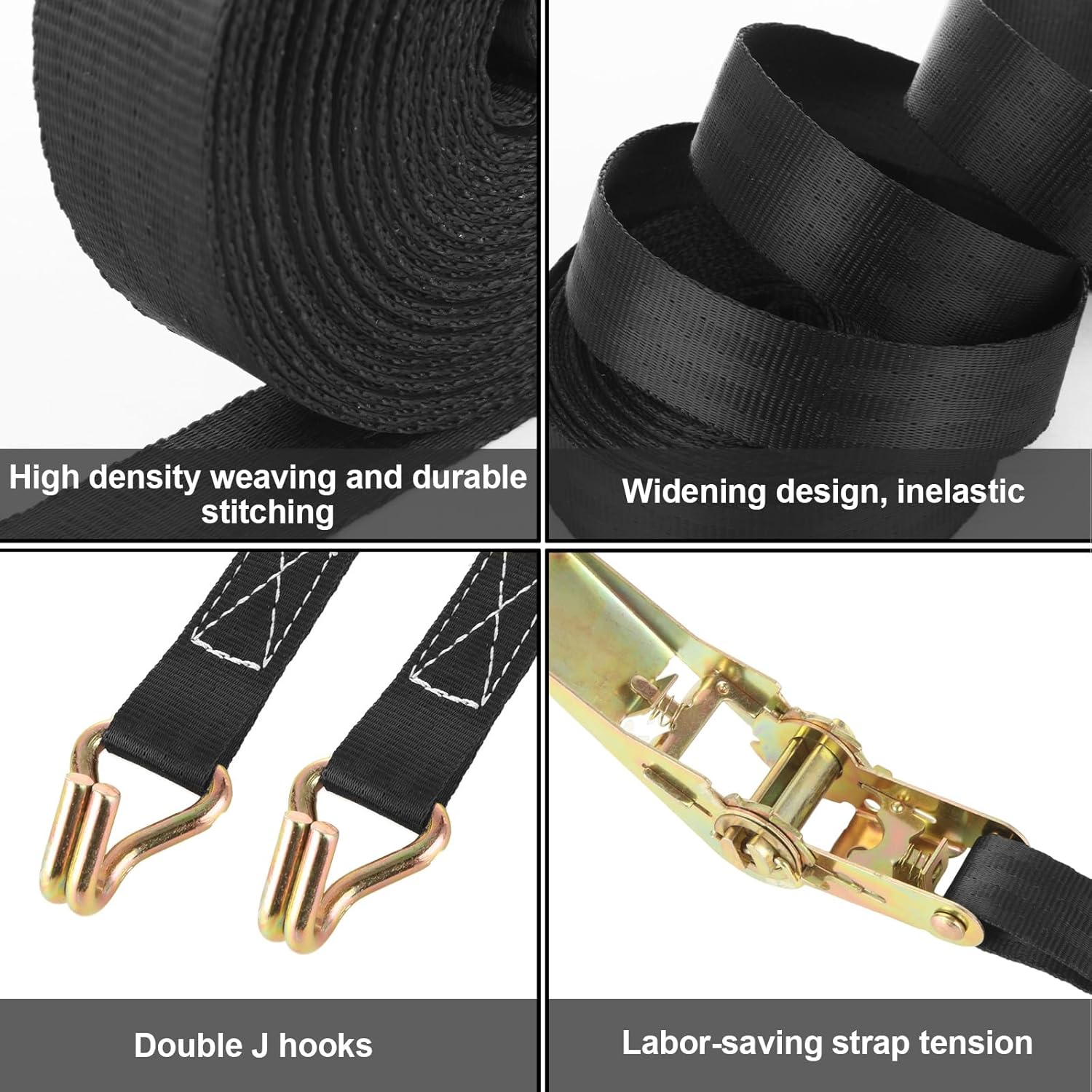 4 Pack 1 Inch Ratchet Straps Heavy Duty 20ft Tie Down Straps Ratchet with Double J Hook, 8000 LBS Break Strength, Cargo Ratchet Straps for Truck, Trailers, Motorcycle, Kayaks, Car Roof